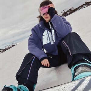 NWT FREE PEOPLE MOVEMENT Hit The Slopes Reflective Fleece Jacket | Graphite $168